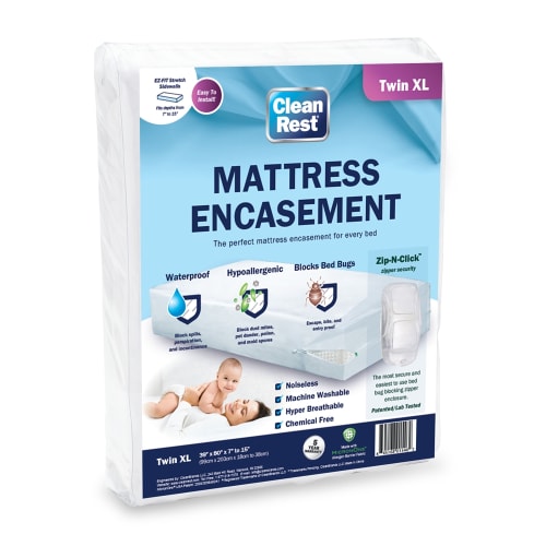 CleanRest Mattress Encasement, 100% Polyester, Twin XL, 39x80, Depth up to 15", White